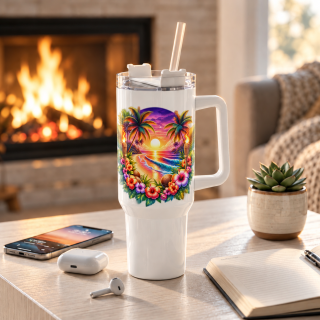 Cestovní termohrnek „Tropický ráj při západu slunce“ – 1200 ml